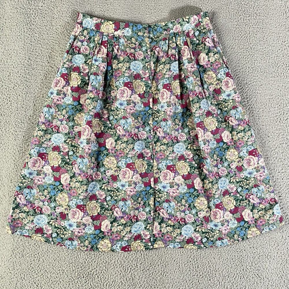 Vintage Koret Midi Skirt Womens 16 Green Pink Floral Grandma Prairie Cottage Y2K